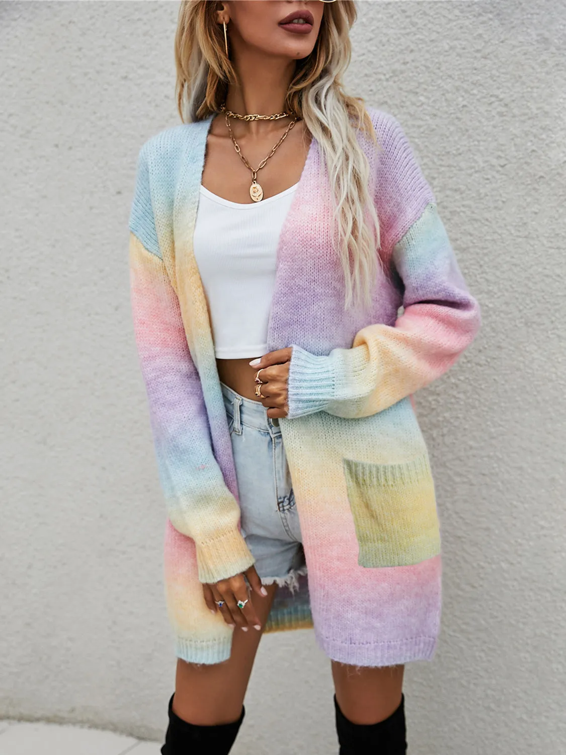 🌈 Angel Wings Full Size Pocketed Open Front Gradient Cardigan 🌈