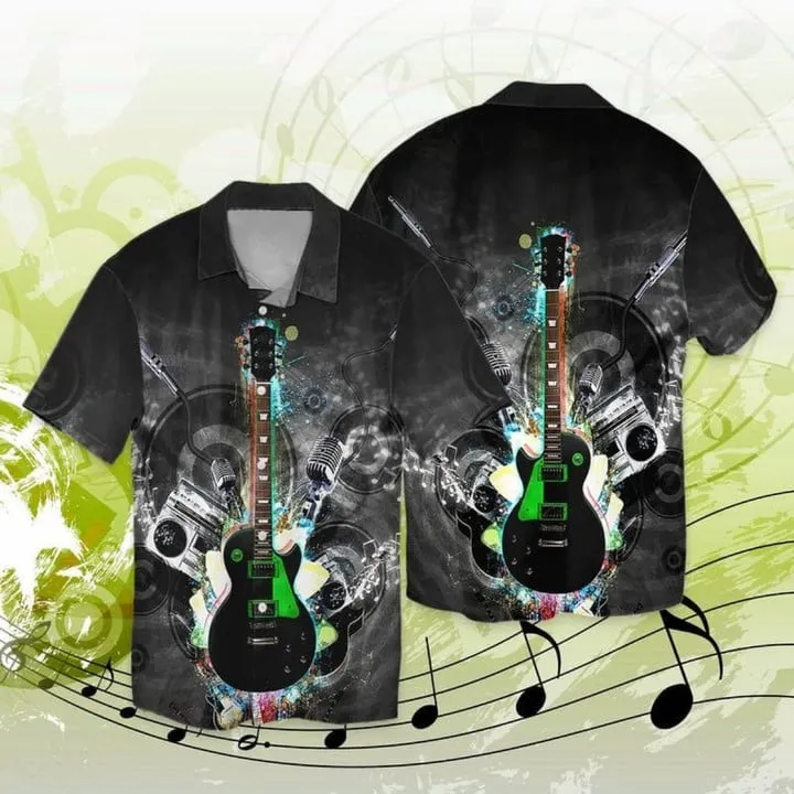 3d Full Printed Electric Guitar Hawaiian Shirt, Music Party Guitarist Hawaiian Shirts