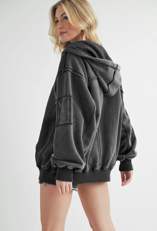 Aemi Co Exposed Seam Zip Up Drawstring Hooded Jacket