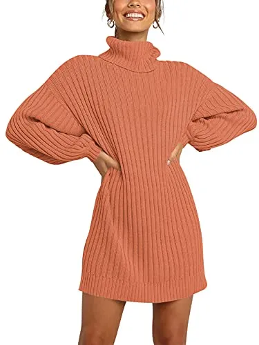 ANRABESS Women's Loose Baggy Turtleneck Batwing Sleeve Knit Fashion Long Pullover