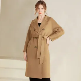 Ashore Shop Autumn and Winter New Cashmere Coat Women's Classic Double-breasted Women's Thickened Double-sided Wool Long Coat  MM