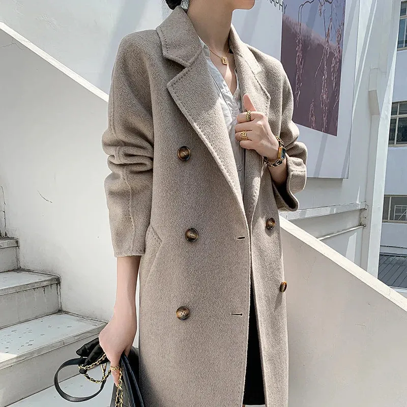 Ashore Shop Autumn and Winter New Cashmere Coat Women's Classic Double-breasted Women's Thickened Double-sided Wool Long Coat  MM