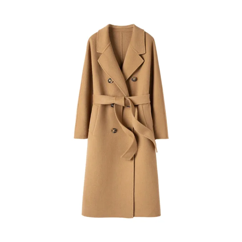 Ashore Shop Autumn and Winter New Cashmere Coat Women's Classic Double-breasted Women's Thickened Double-sided Wool Long Coat  MM