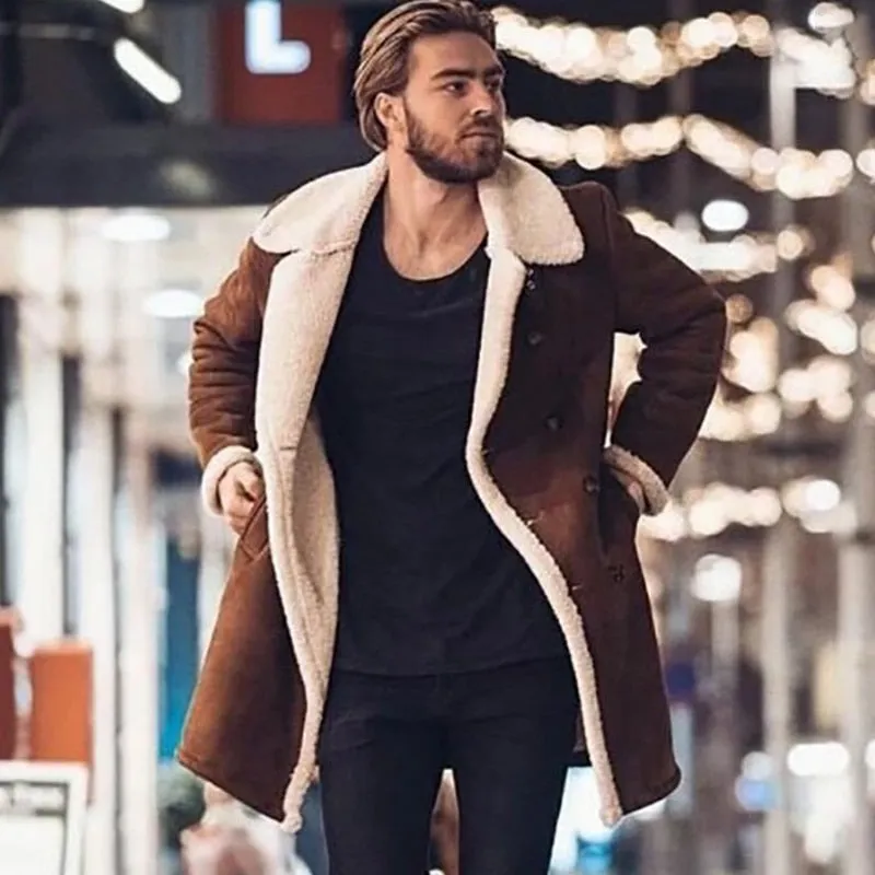 AshoreShop Men's Long Button Buck Style Autumn Winter Coat