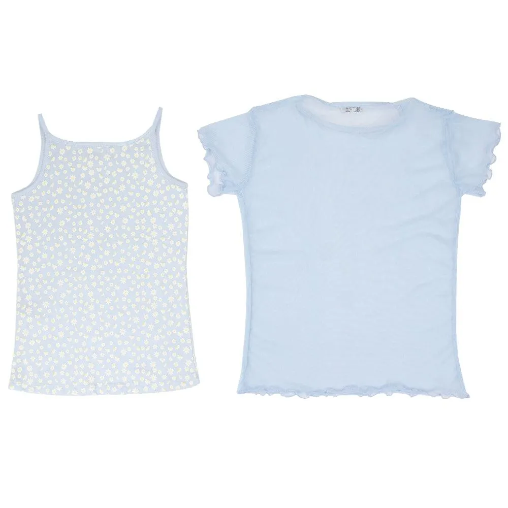 Baby Blue Mesh Top & Sleeveless Blouse