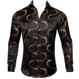 Black Golden Floral Silk Men's Shirt