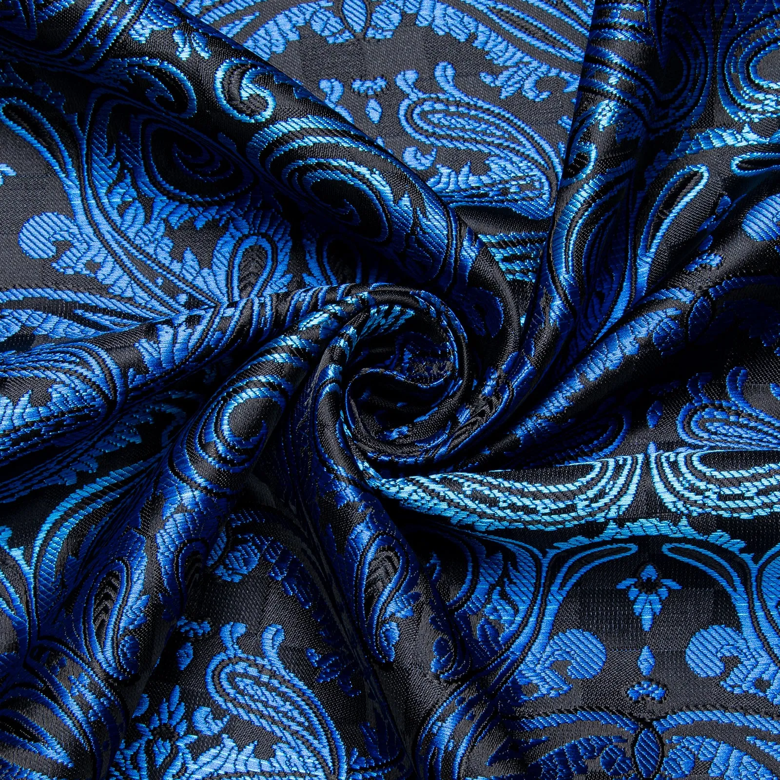 Black Gradient Blue Paisley Silk Men's Long Sleeve Shirt