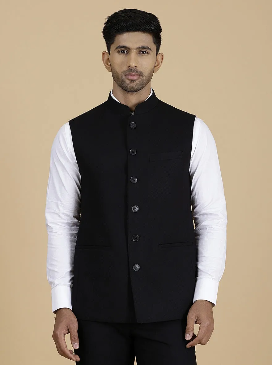 Black Self Textured Regular Fit Modi Jacket | JadeBlue