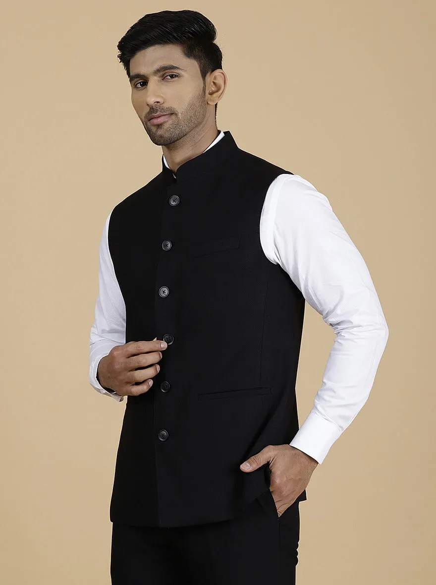 Black Self Textured Regular Fit Modi Jacket | JadeBlue