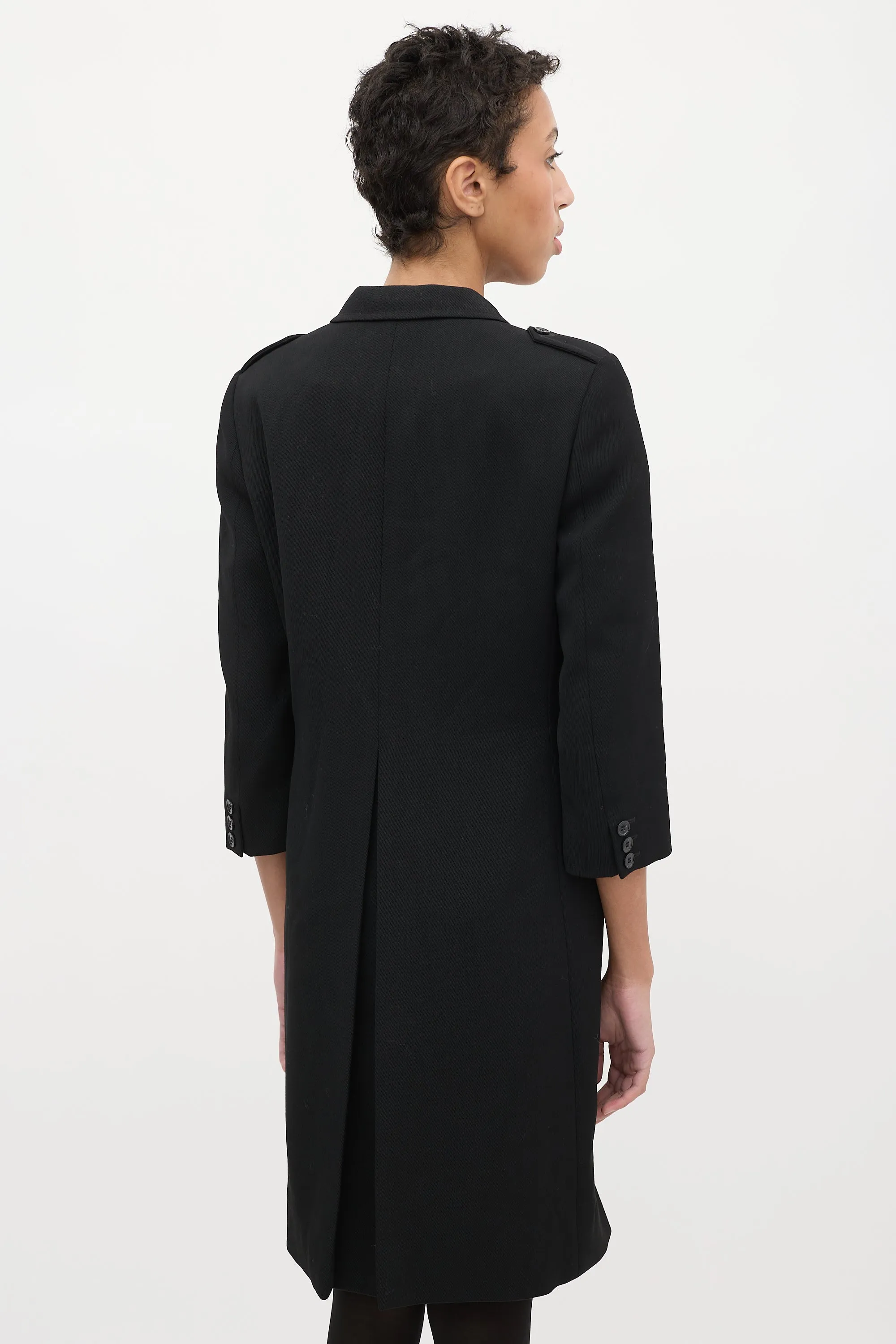 Black Wool Three Quarter Sleeve Coat