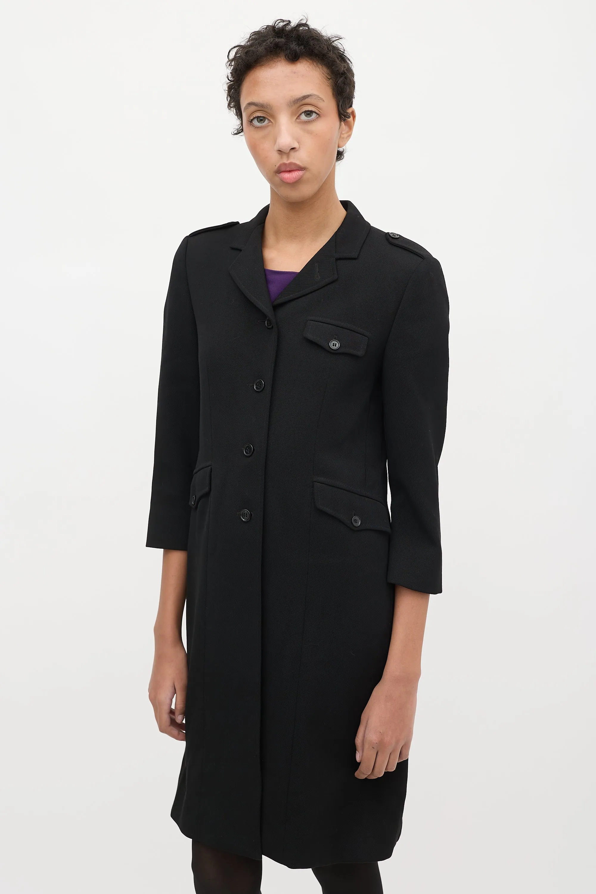 Black Wool Three Quarter Sleeve Coat