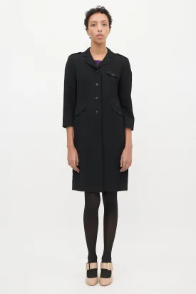 Black Wool Three Quarter Sleeve Coat