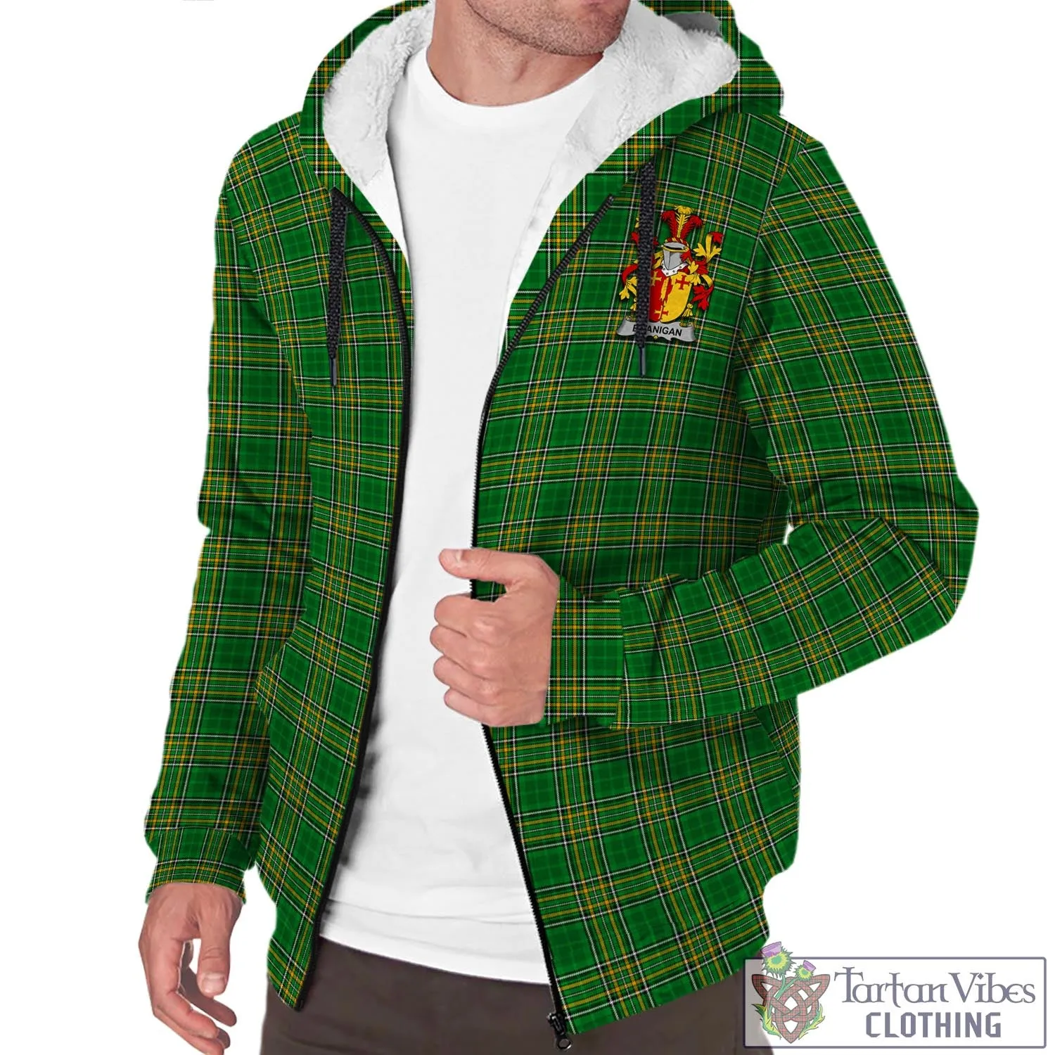 Branigan Irish Clan Tartan Sherpa Hoodie with Coat of Arms