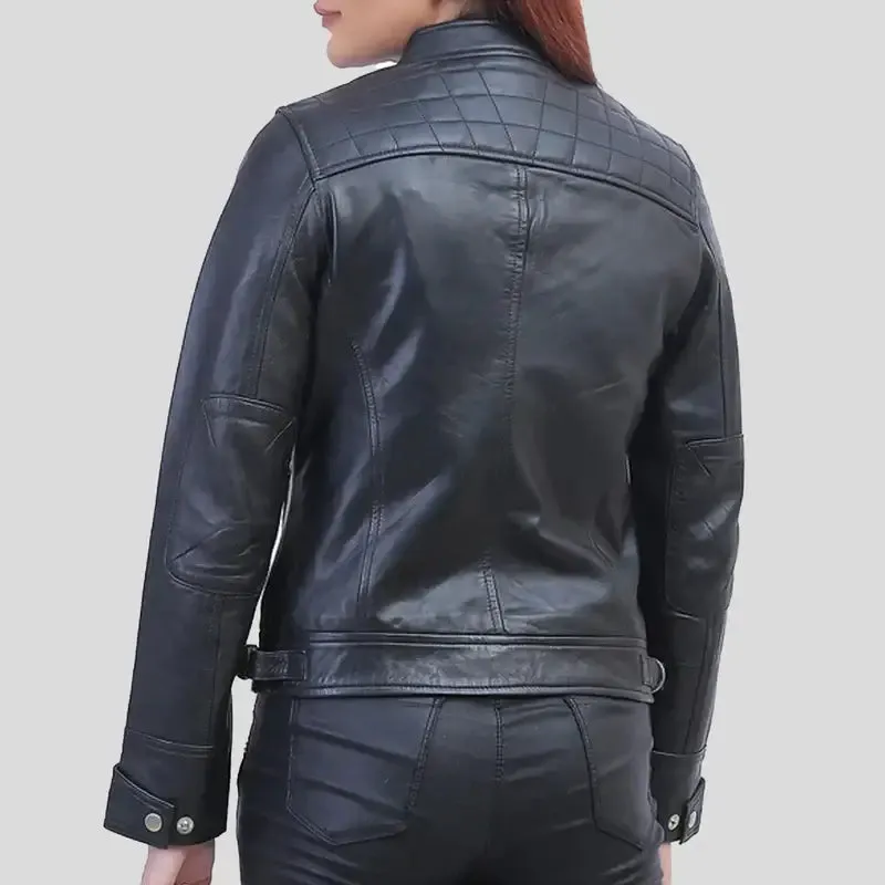 Callie Black Cafe Racer Leather Jacket