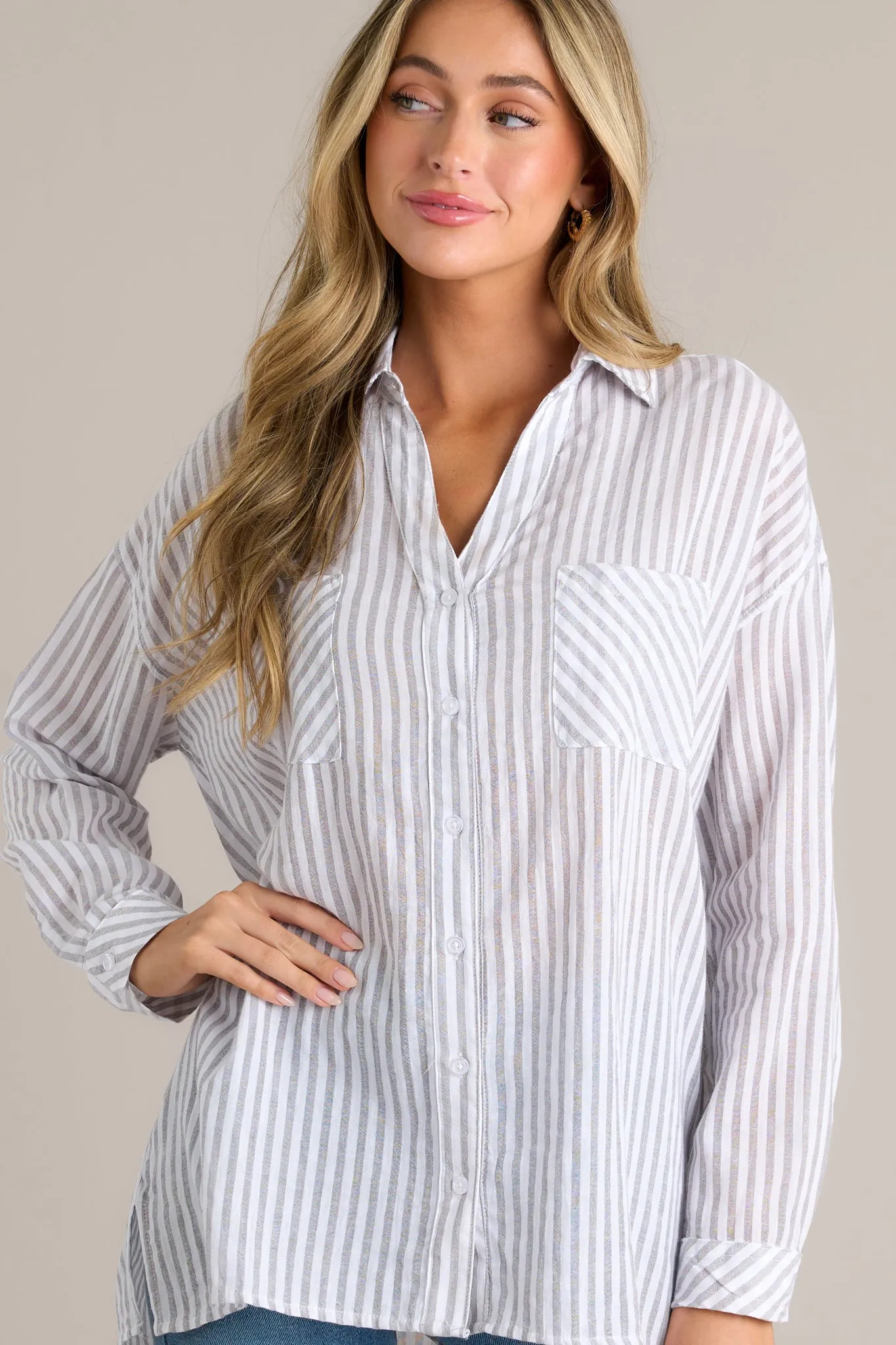 Catch Your Gaze 100% Cotton Grey Stripe Top