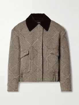 Cotton-corduroy trimmed checked wool-blend jacket