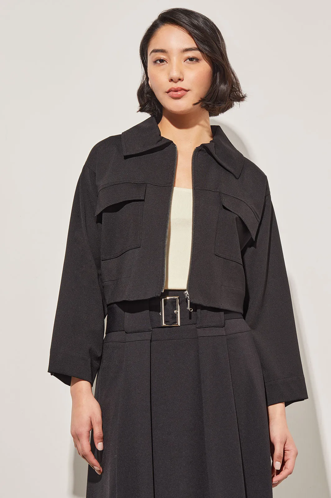 Cropped Jacket - Utility Pocket Stretch Ponte, Black