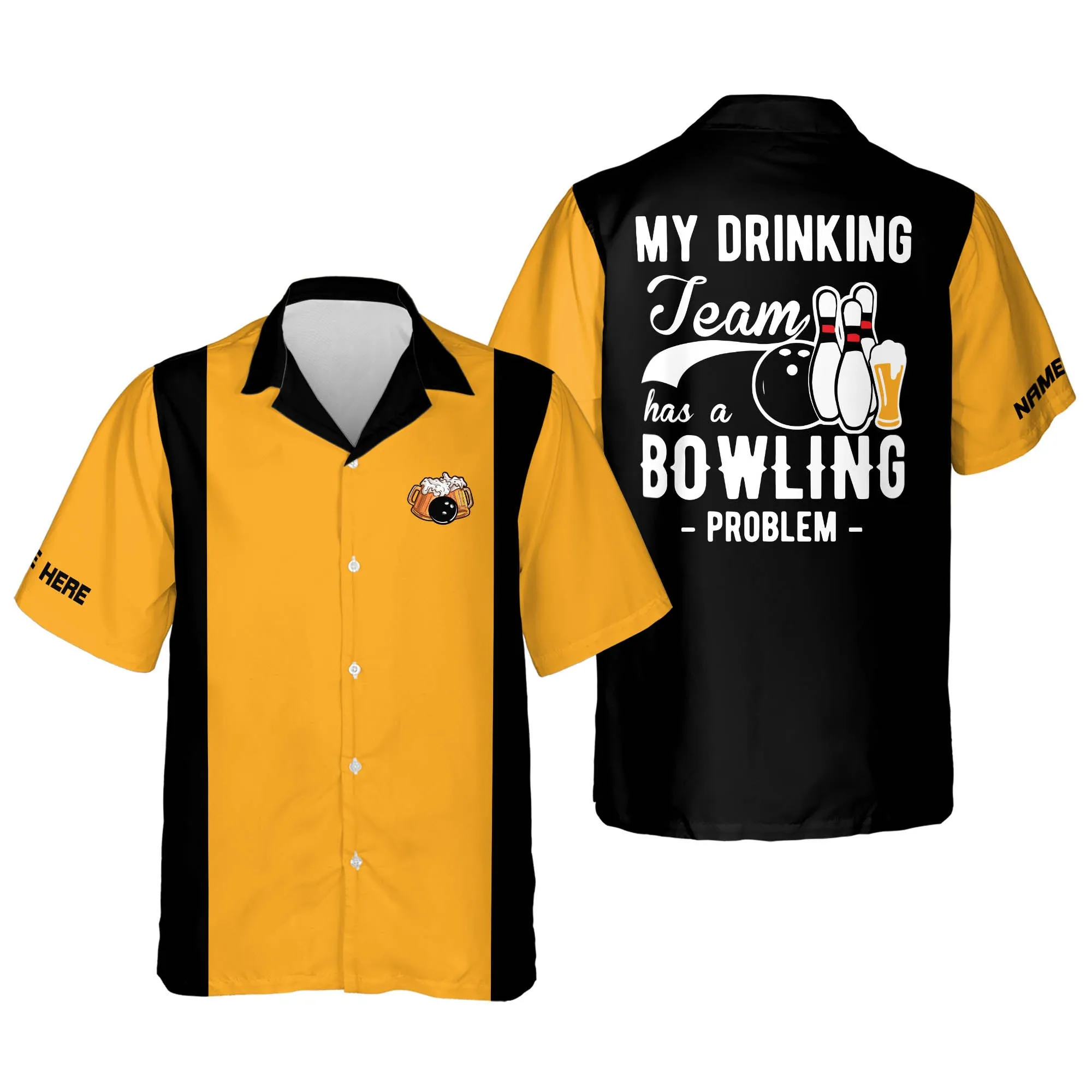 Custom Bowling Hawaiian Shirts for Men, Custom My Drinking Team Has A Bowling Problem for Men