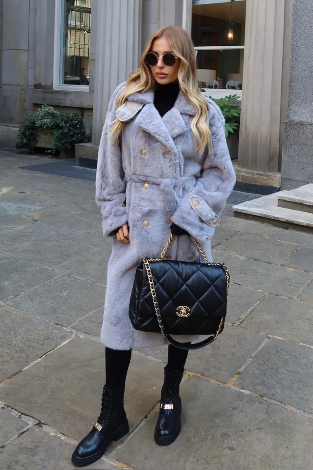 Dakota grey long faux fur coat