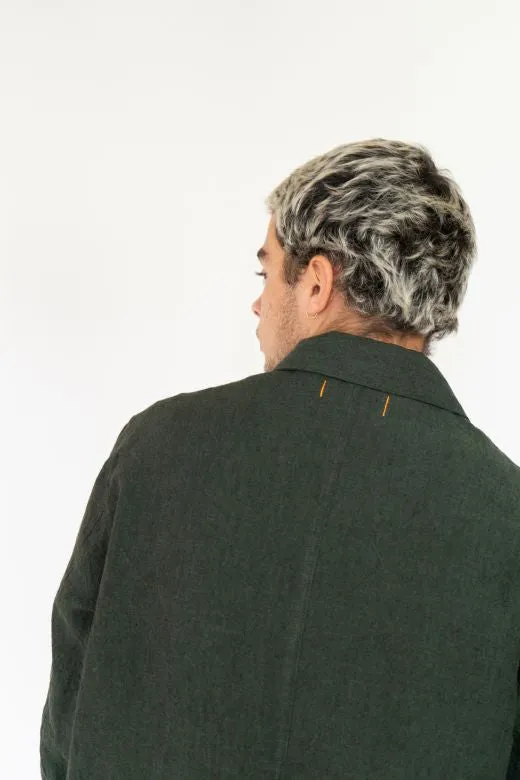 Dark Green Linen Utility Jacket