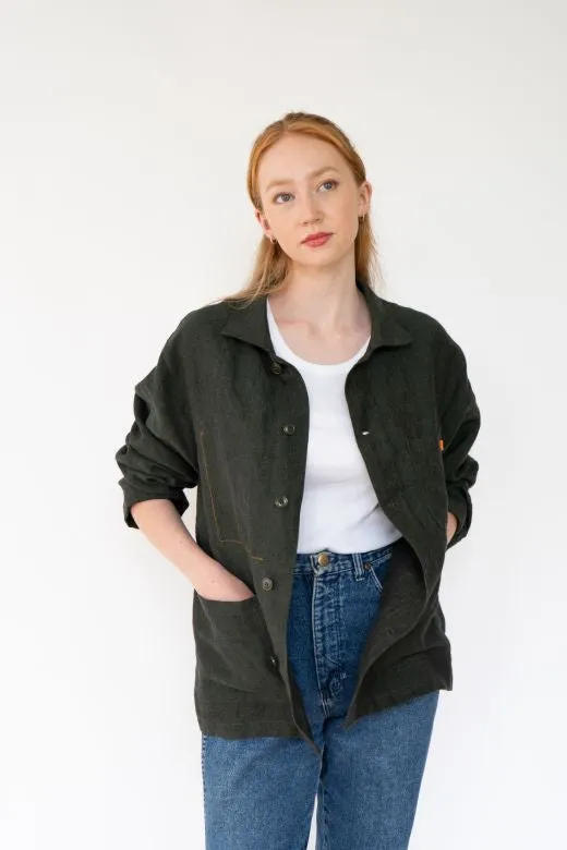 Dark Green Linen Utility Jacket