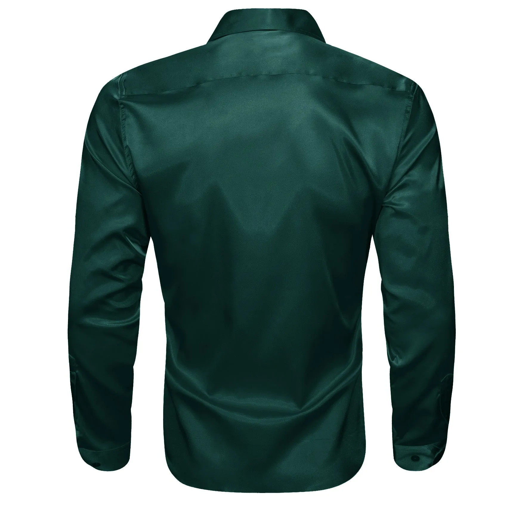 Dark Green Solid Satin Silk Men's Long Sleeve Shirt