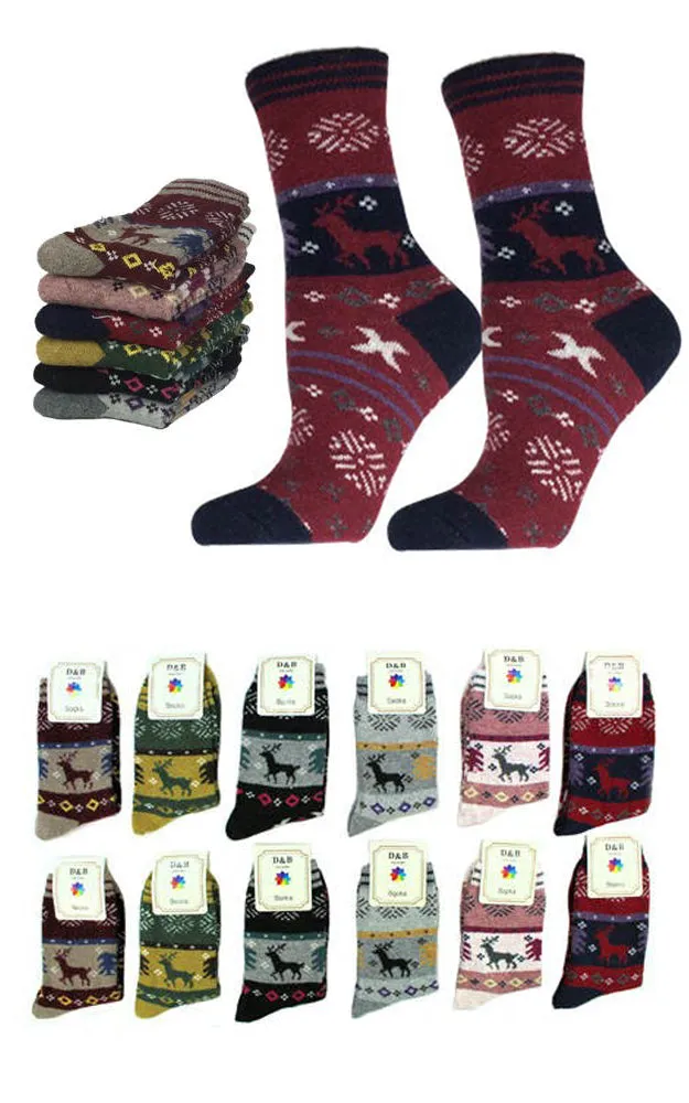 DB3322 Reindeer Wool Blend Warm Crew Women Socks  (12prs Pack)