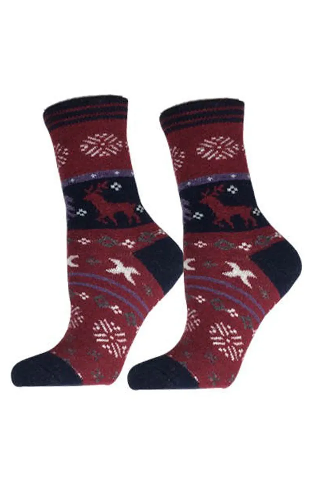 DB3322 Reindeer Wool Blend Warm Crew Women Socks  (12prs Pack)