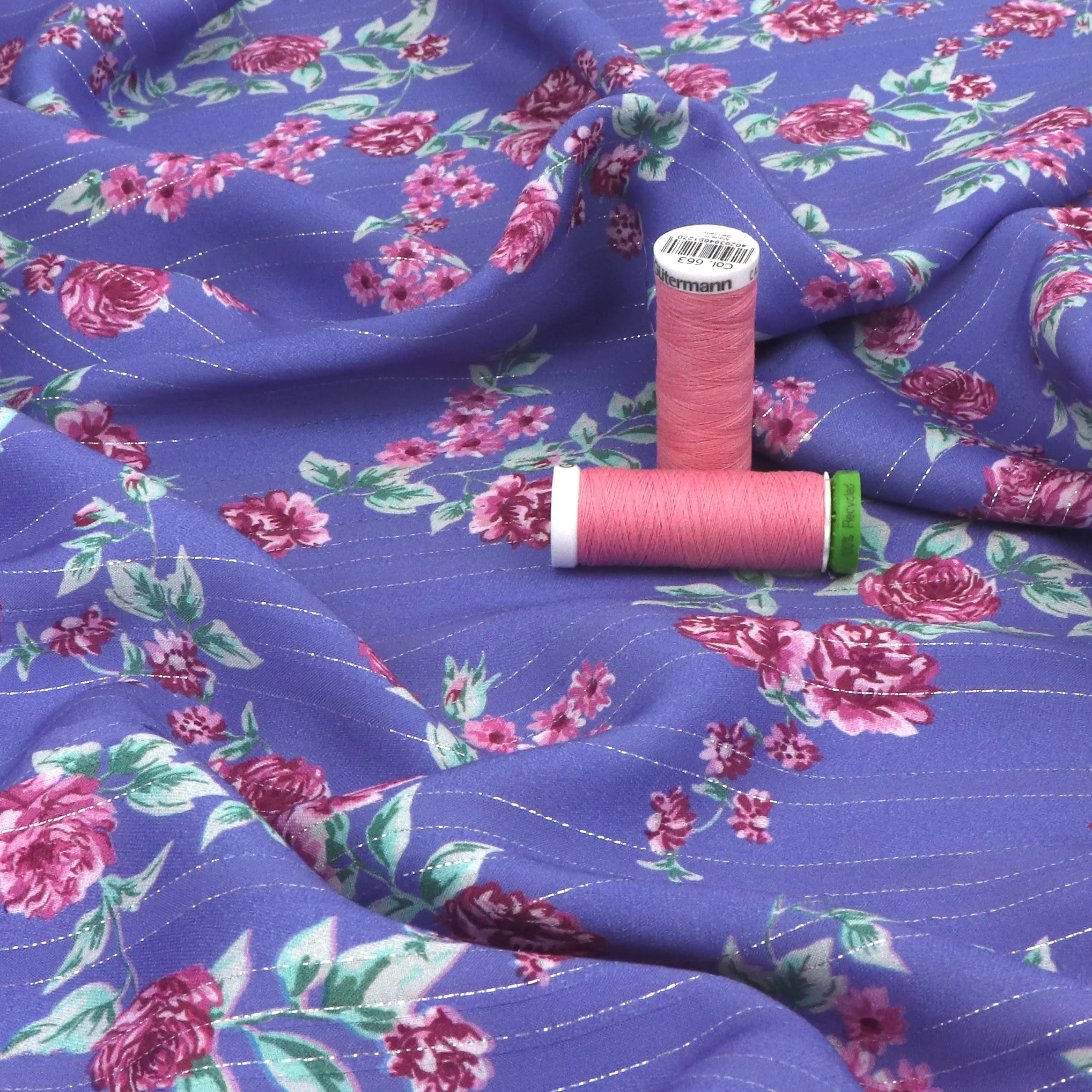 Deadstock Viscose Lawn - Disco Rose - Periwinkle - SALE