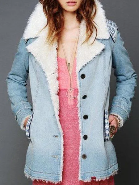 Denim Wool Long Sleeve Warm Outerwear