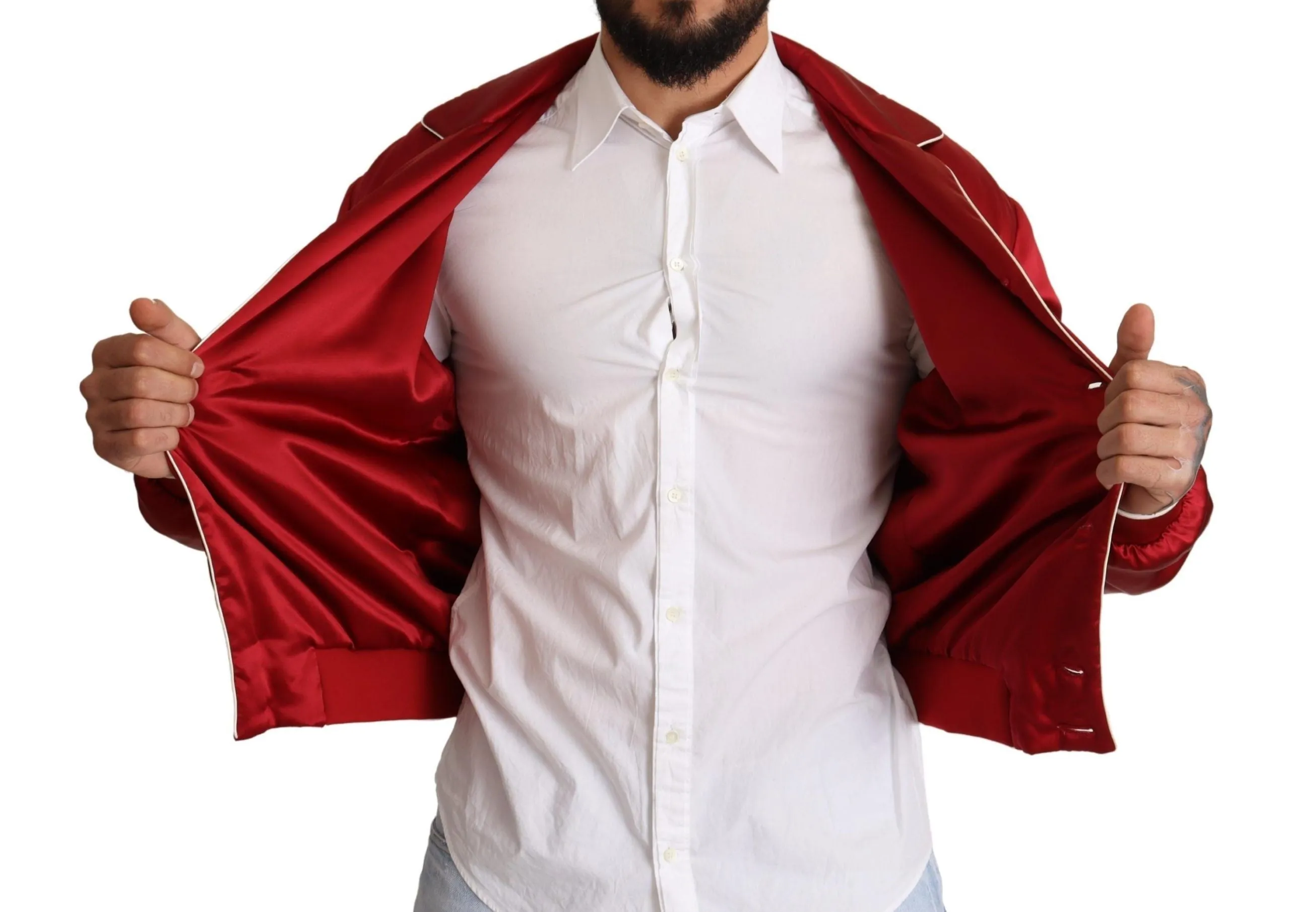 Dolce & Gabbana Sumptuous Silk Red Bomber Jacket