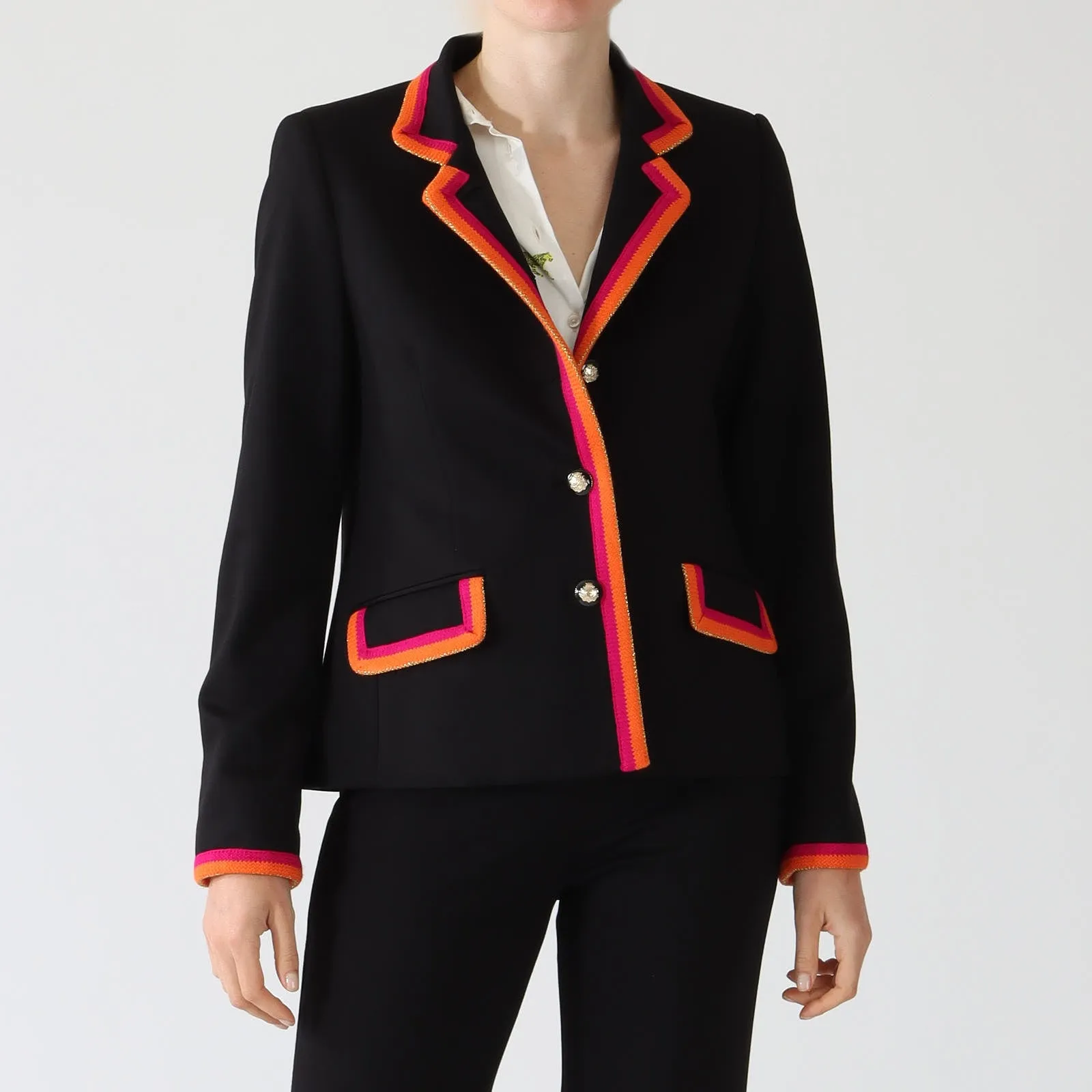 Dorothea Black Jacket With Contrast Striped Trims