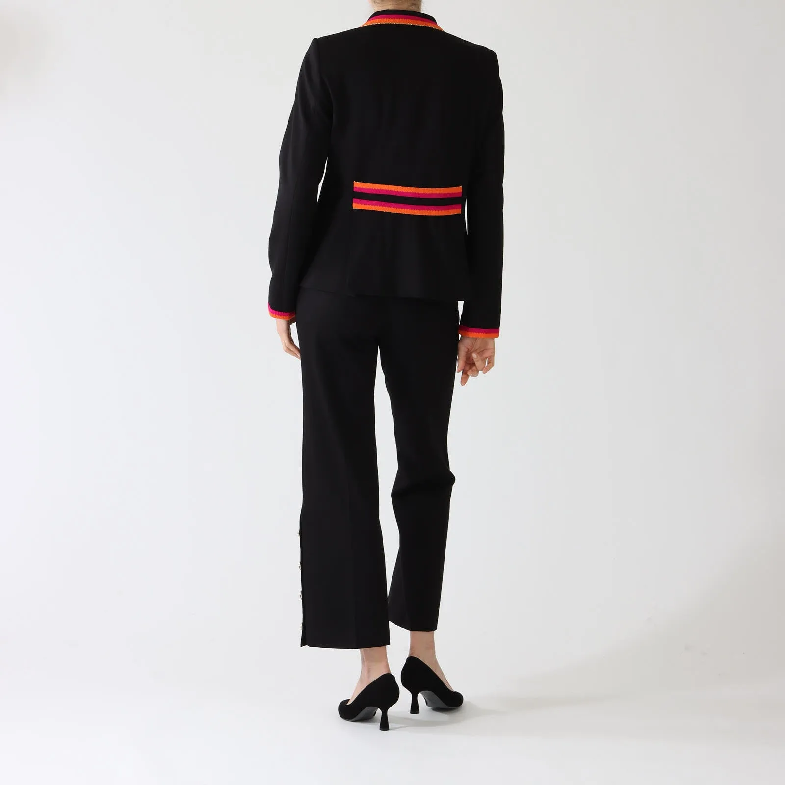 Dorothea Black Jacket With Contrast Striped Trims