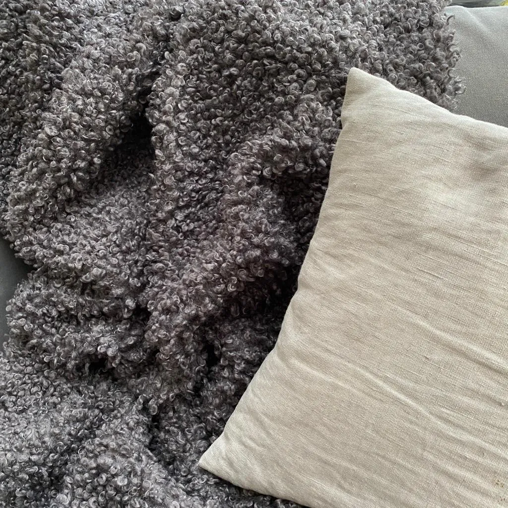 Faux Curly Sheepskin Blanket or Throw - Dark Grey, Dusky Pink, Caramel