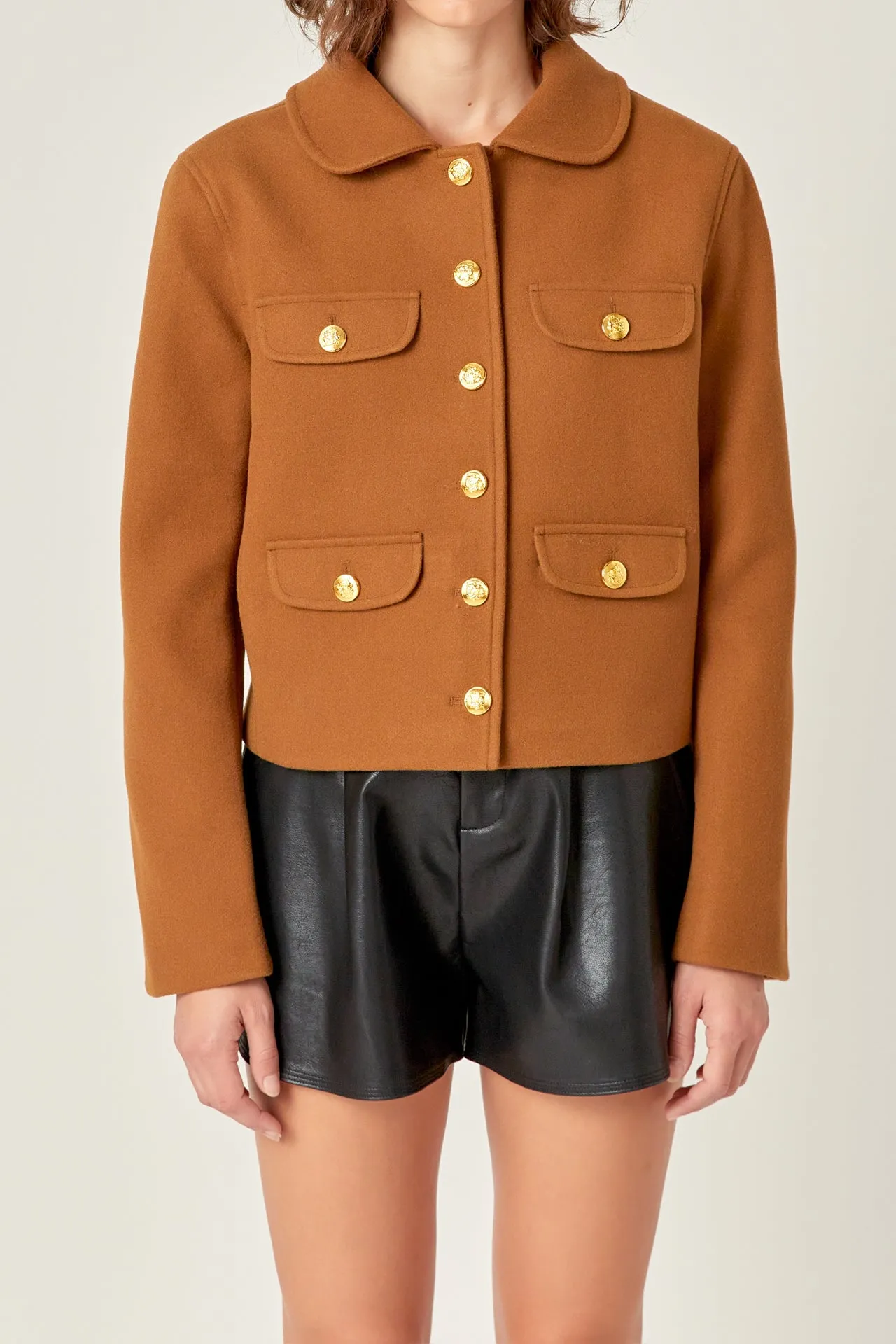 Gold Button Pointed Wool Jacket