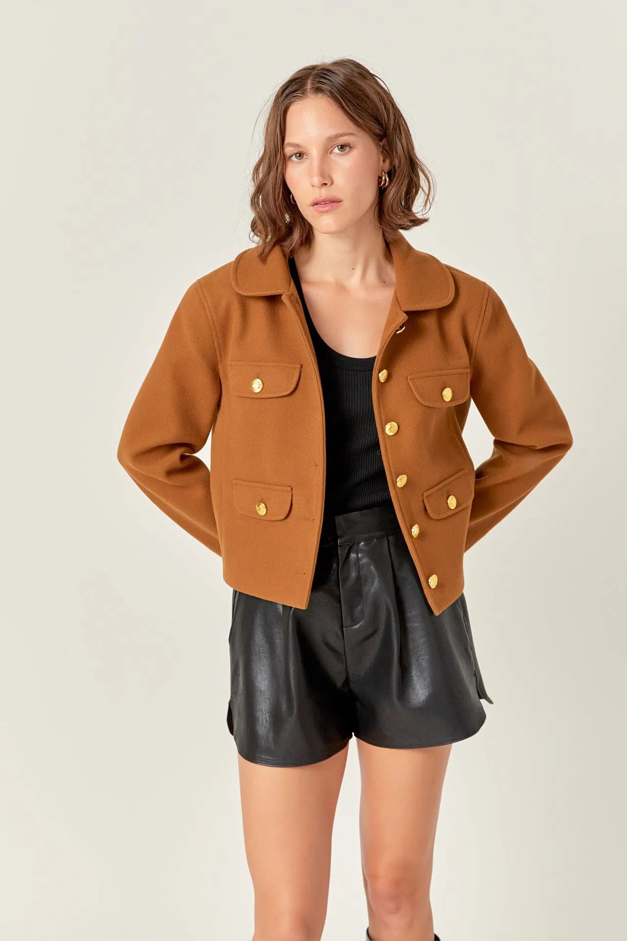 Gold Button Pointed Wool Jacket