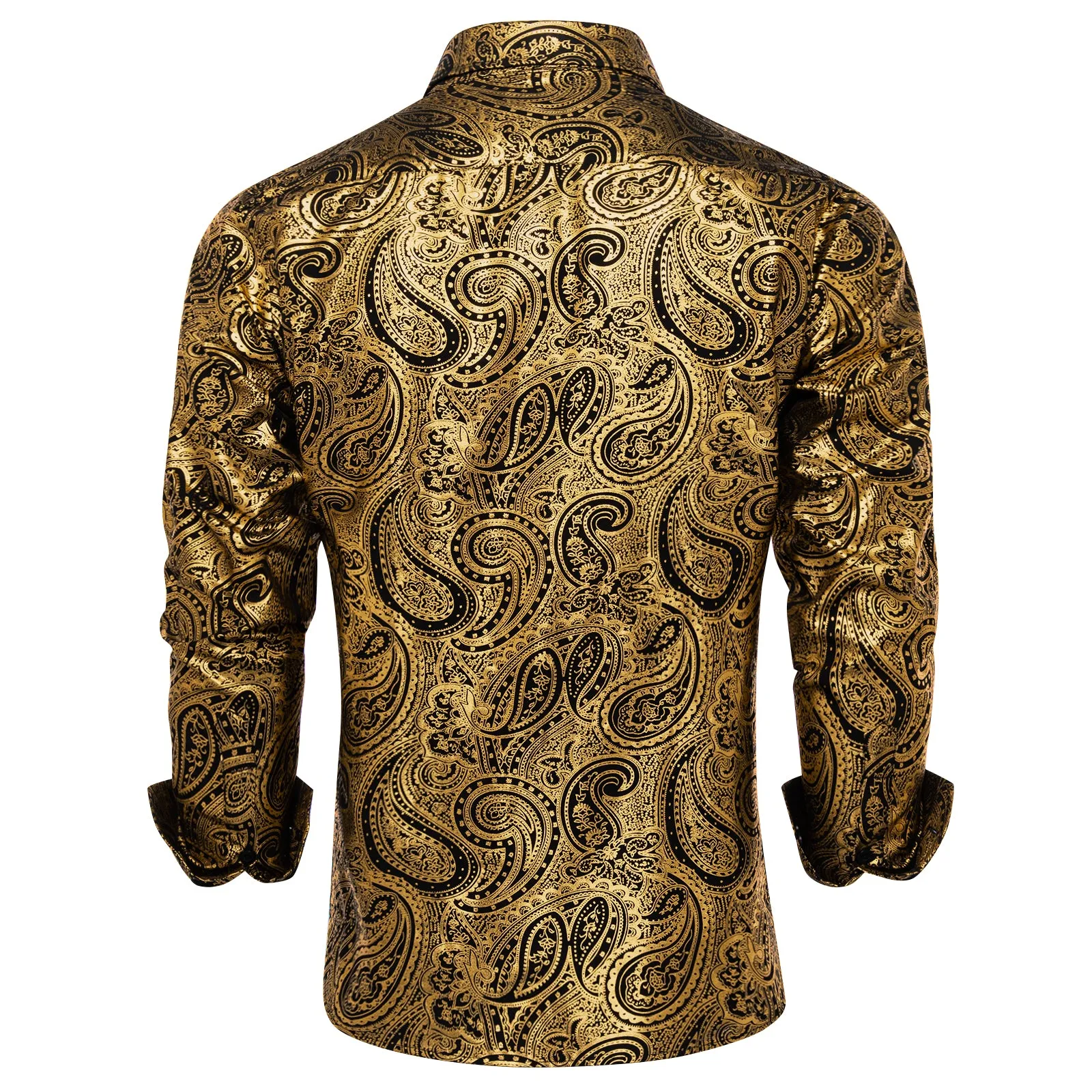 Golden Black Paisley Hot Stamping Men's Long Sleeve Shirt