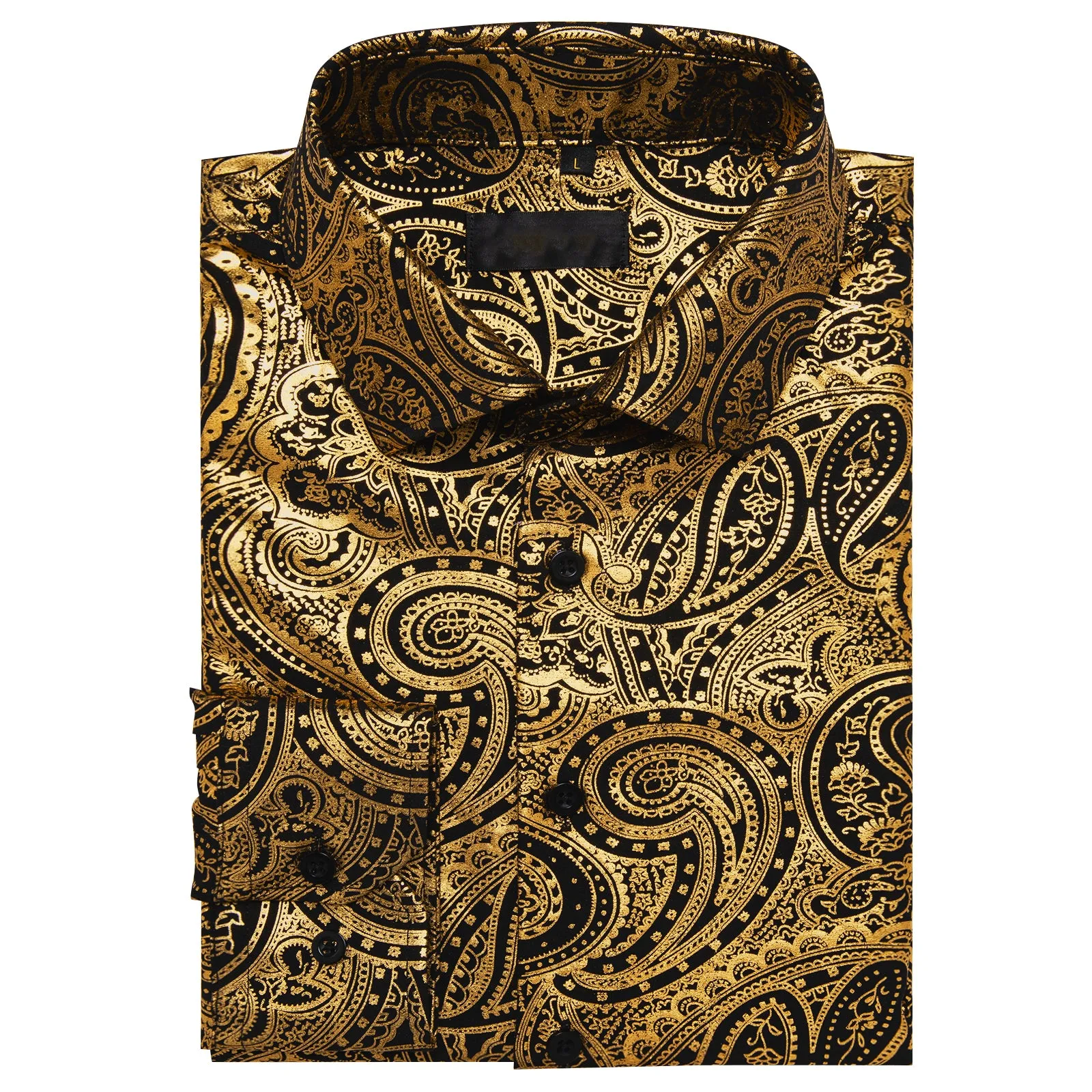 Golden Black Paisley Hot Stamping Men's Long Sleeve Shirt