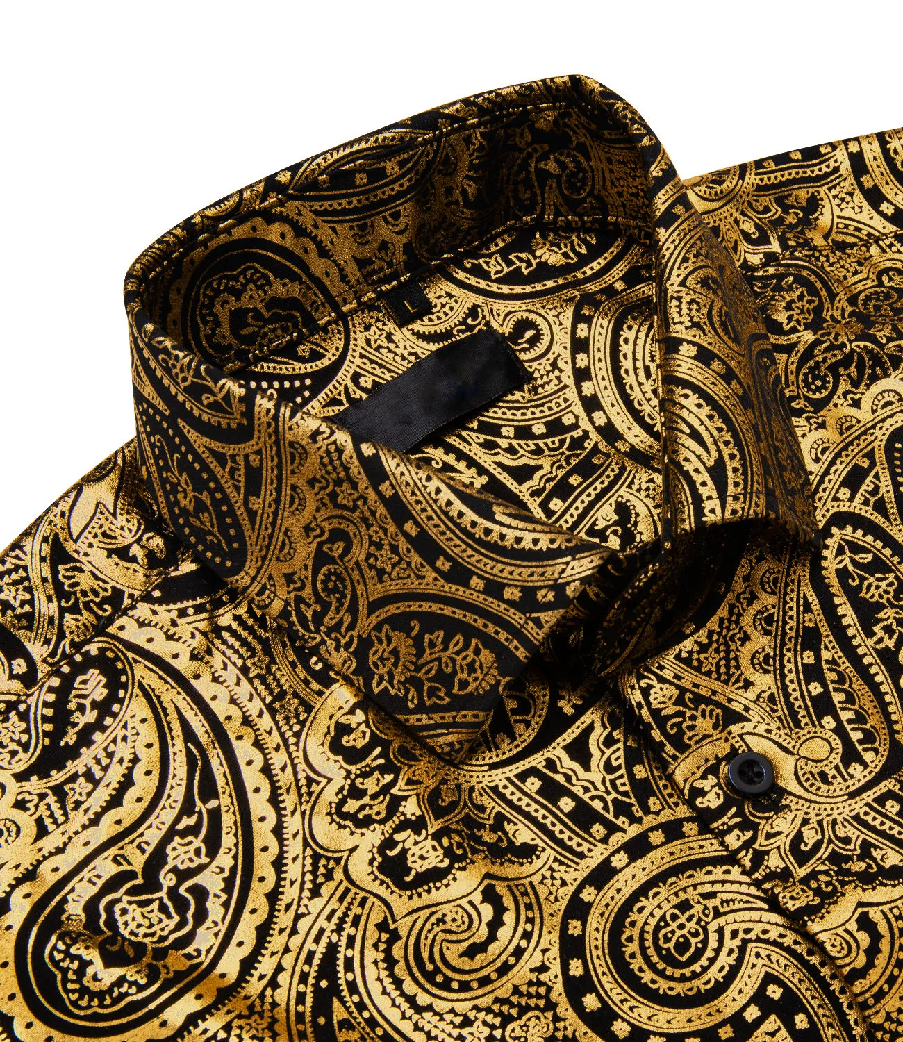 Golden Black Paisley Hot Stamping Men's Long Sleeve Shirt