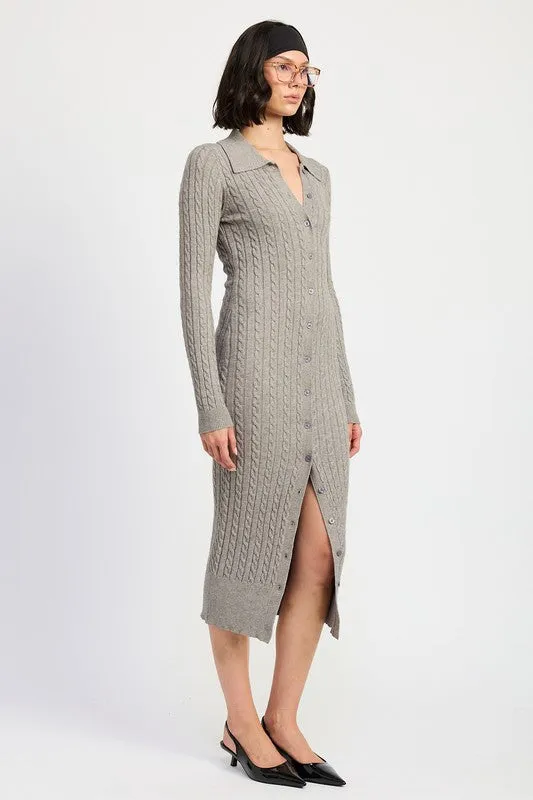 Hot Girl Bossy Buttoned Long Sleeve Cable Knit Maxi Dress