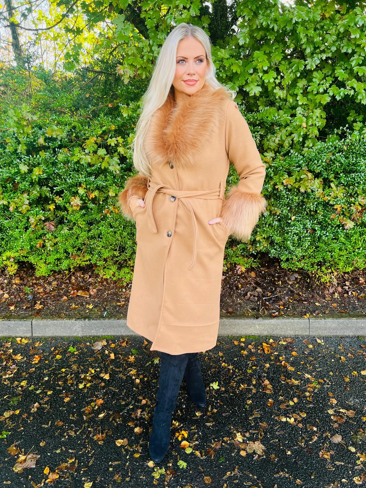 Irina Faux Fur Coat Camel