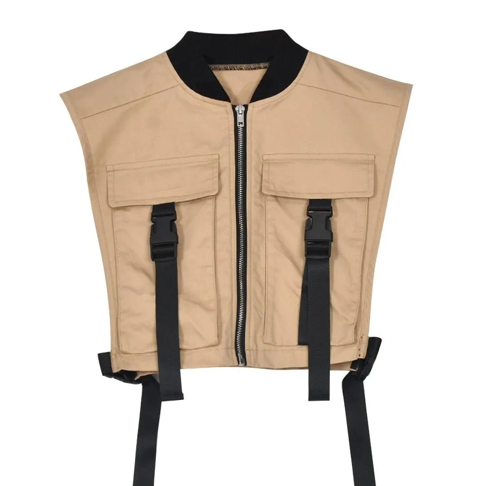 Khaki Cropped Buckle Vest