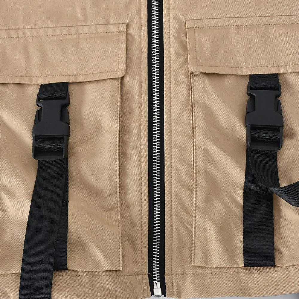 Khaki Cropped Buckle Vest