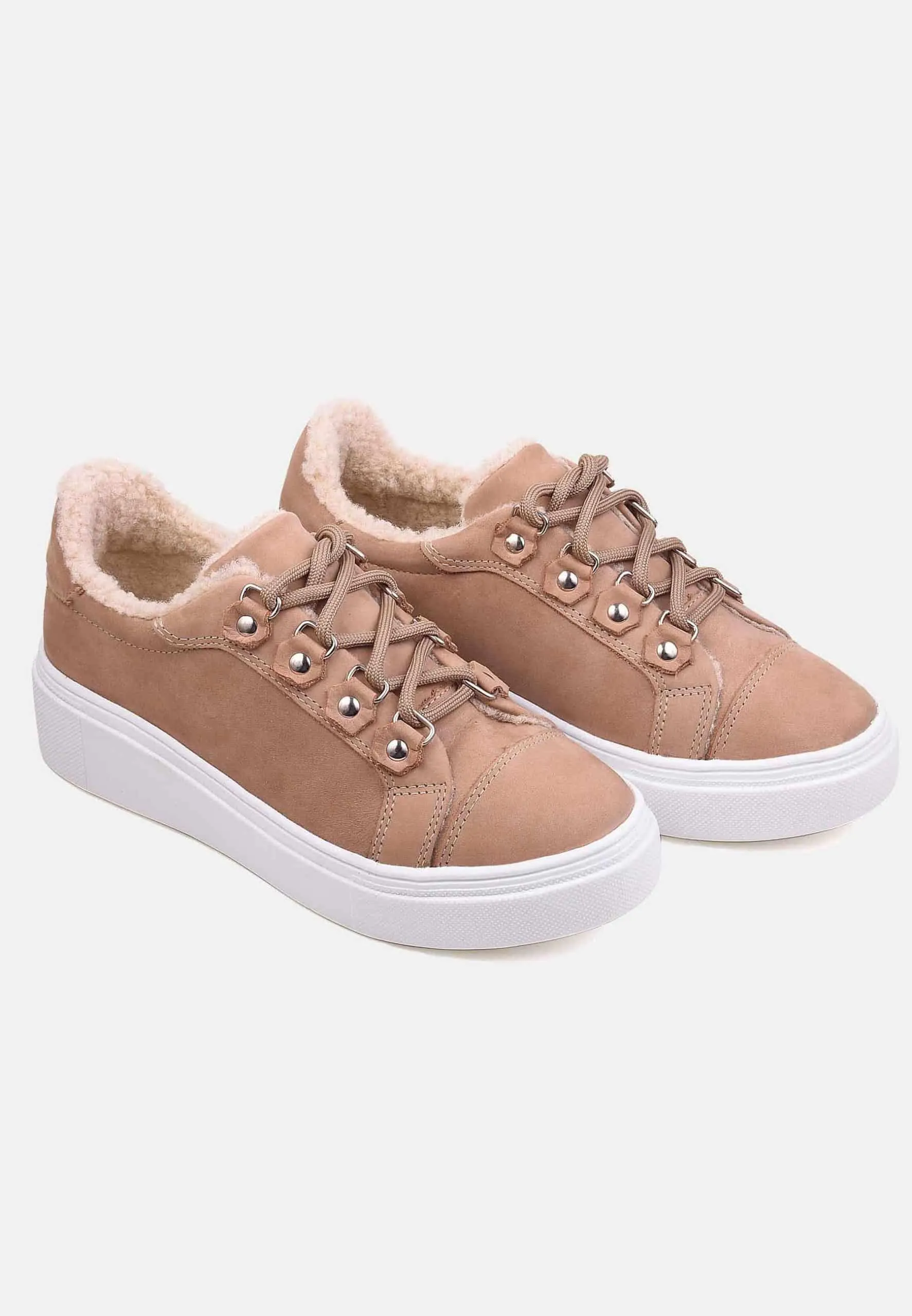 Ladies Warm and Comfortable Sneakers  in Beige with Thick Sole