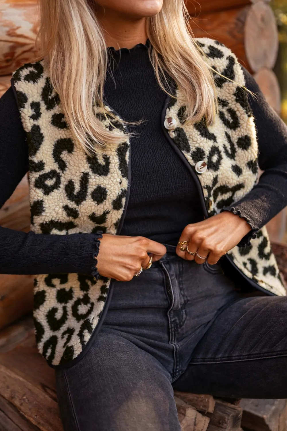 Leopard Button Up Vest Coat