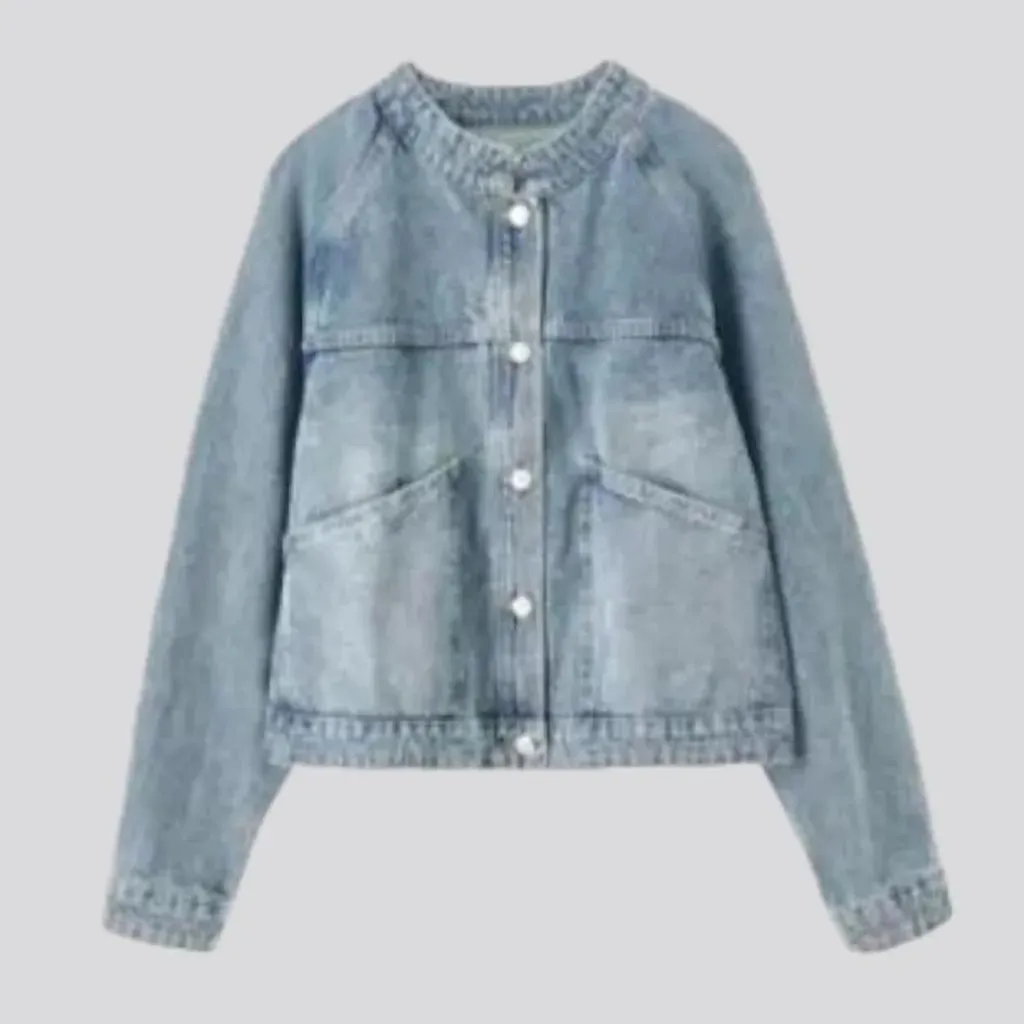 Light-wash sanded jean jacket for women