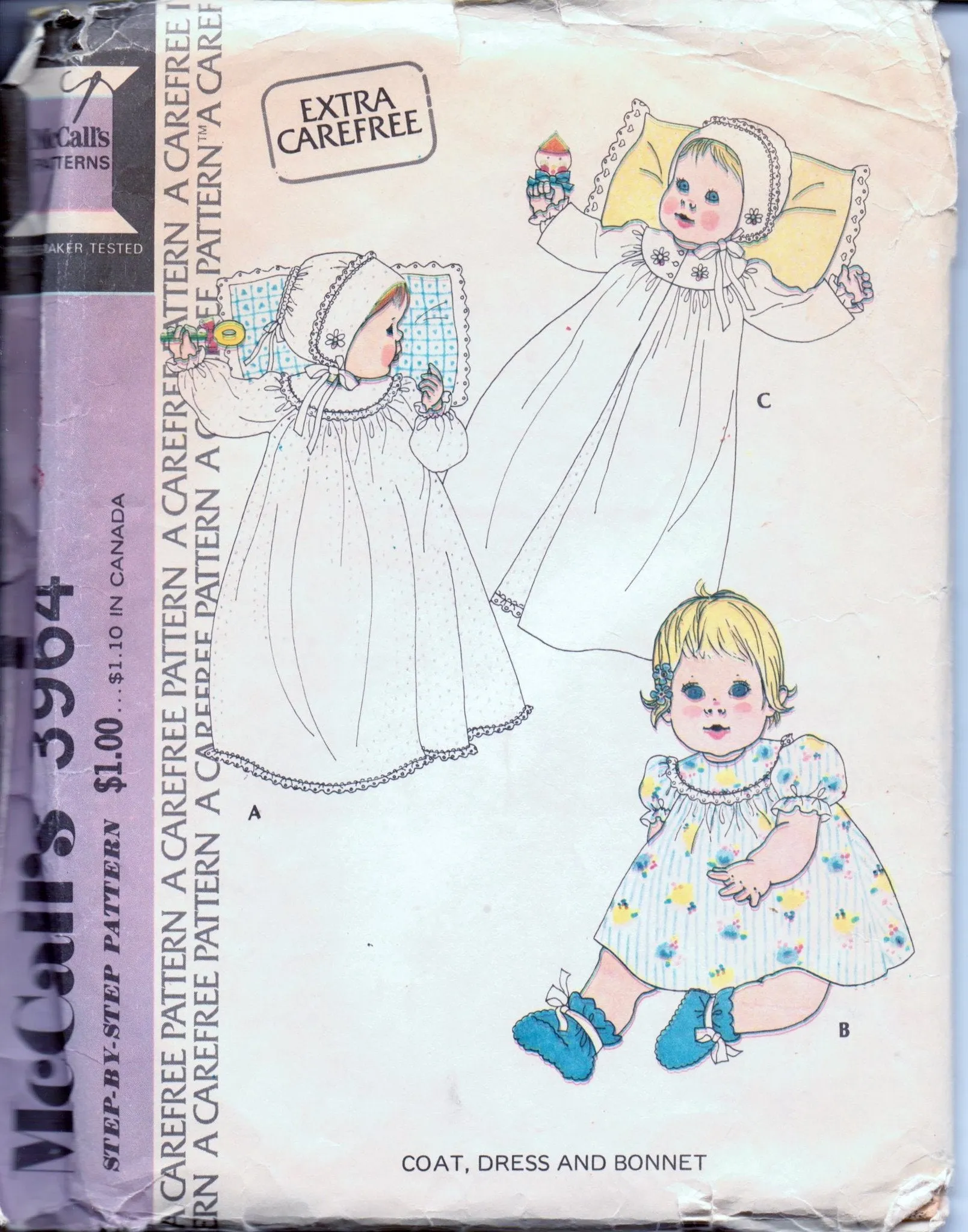 McCalls 3964 Infants Baby Dress Coat Bonnet Vintage 1970's Sewing Pattern