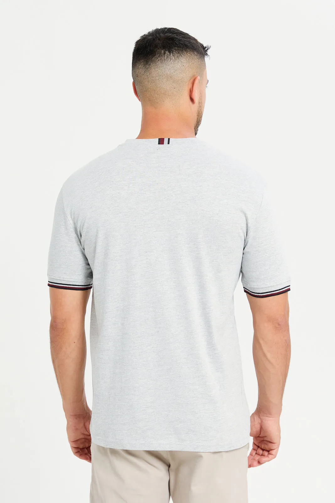 Men Grey Tipped T-Shirt With Logo