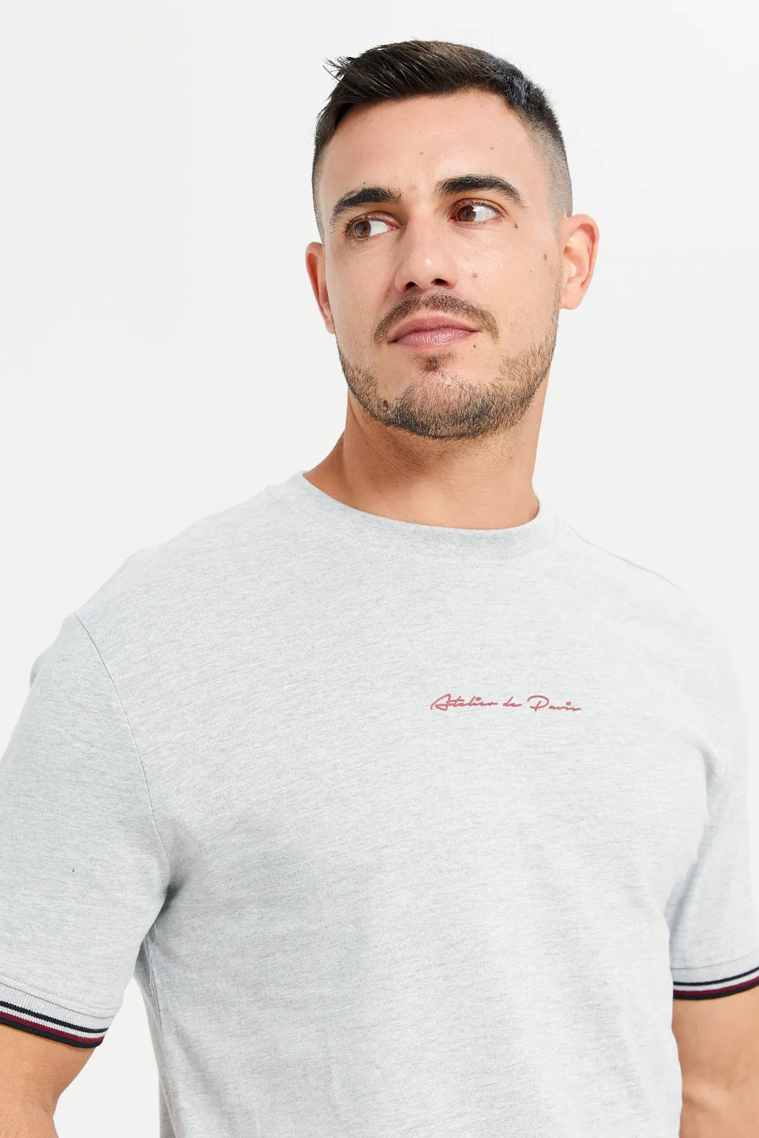 Men Grey Tipped T-Shirt With Logo