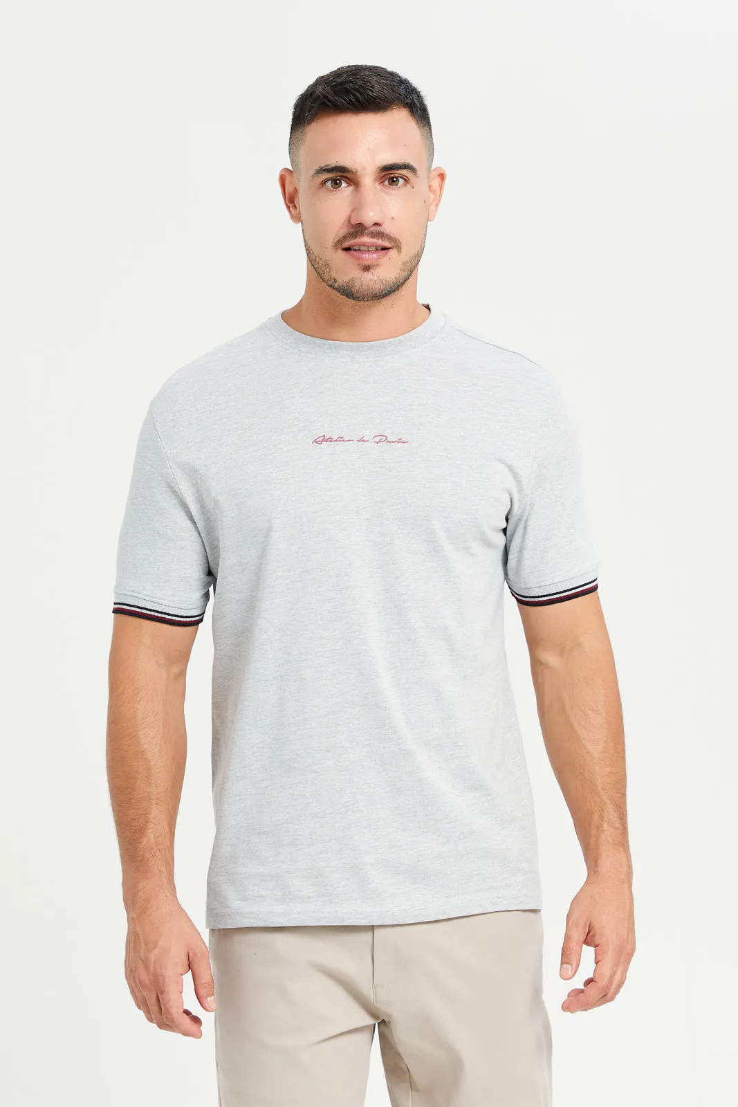 Men Grey Tipped T-Shirt With Logo